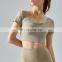 Wholesale Shorts Sleeve Square Neck Built In Bra Fixed Pads Sports Yoga Crop Top Fit Women Activewear Fitness Workout Clothes