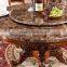 Exquisite carving wood frame round marble tops dining table with lazy susan