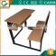 Double seat school furniture desk with bench