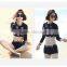 Blue three pieces long sleeve print girl women swimming jammer sets