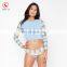 Stripe Print Multicolor Crop Top Long Sleeve Rashguard For Women