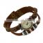 Fashion leather wrapped watch bangle bracelets with wood charms beads slap snap bracelets