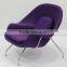 replica relaxing fiberglass materail stainless steel frame wool fabric womb chair with ottoman by Eero Saarinen