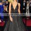 Camila Alves Luxurious Taffeta Black Deep V Neck 2011 0scar Party Dress Ball Gown Celebrity Dress TPD234