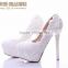 OW17 elegant girls lace white heel wedding shoes party wear platform wedding shoes