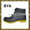 Black upper yellow sole laced light duty cheap custom logo made pvc rain boots