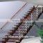 interior L shape straight stairs with wood treads and stainless steel railings