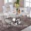Foshan modern silvery stainless steel frame marble table top dinner table set