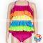 2017 Summer New Style 1 Piece Swimsuit Rainbow Color Ruffle Swimwear Kids Girl