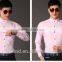 White & pink color slim fit pattern chinese stand collar shirt for business man