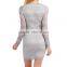 Fashion Mature Women Sexy Designs Deep v Neck Short Long Sleeve Patterns Lace Dress