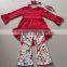 Christmas chevron ruffle embroidery kids boutique clothing