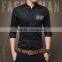 Unique men long sleeve cotton shirt with print in the pocket