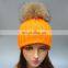 Fur pom pom raccoon animal fur knit hats girl bobble hats wholesale