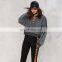 Oversized Adjustable Lace-up Closure Detail Cropped Hooded