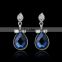 New Elegant Navy Blue Crystal Rhinestone Dangle Water Drop Earrings