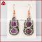 Silver calabash shape amethyst stone double sided earrings, wholesale handmade sterling jewelry
