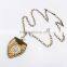 Trending 2016 vintage design flower picture antique gold shield necklace