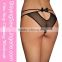 Open ladies sexy fancy panty thong black lace straps satin bow naughty knicker
