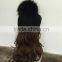 wholesale fashion womens wool felt horseman visor hat with top fur ball
