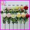 wholesale 3 heads pale pink brushed fabric casa artificial rose plant with green leaves
