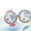 Hot Leather Band Crystal Dail Heart-shaped Hollow Quartz Wrist watch for Lady, gift watches, women watches