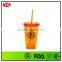 16 Ounce Double Wall Plastic Cold Tumbler With Straw