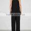Wholesale Women Apparel Ribbon Embellished Black Wide-leg Crepe Jumpsuit(DQE0316J)