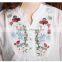 Wholesale ladies tops cheap price half sleeves mature linen and cotton ladies embroidered blouse