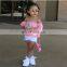 Children's clothing ins summer girl's meat powder one-shoulder top + ripped jeans headwear suit