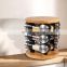 Bamboo Revolving Spice Rack 12 Jars , Spice Organizer Tower, Spice Carousel Stand Holder Bamboo Top Glass Jars for Kitchen