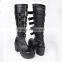 Fashion long black women buckle leather boots