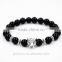 Silver Plated Leopard Head Charm Bracelet Black Agate Natural Stone Bead Jewelry