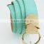 Women's fashion PU belt with Green leather & Gold D ring Buckle in chinese factory