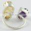 Rough Stone !! Ctrine & Amethyst !! Silver Gold Plated Ring, Handmade Silver Jewelry, Silver Jewelry