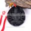 Chinese Black Natural Obsidian Carved mythical Son dragon pendant lucky jade necklace with red cord