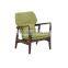 Mid-century walnut finished modern green fabric upholstered club chair with sleek polished wood arms
