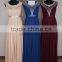 Exquisite Fancy Shinning Beaded Round Neck Lace Chiffon Long Flowy Prom Dresses