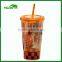 double wall drinking coffee plastic cup with straw