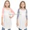 Custom OEM Clothing Kids New Fashion Model Summer Spring 3/4 Sleeve Raglan Ruffle Casual Dress Long T shirt Wholesale