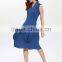 Lady pure color crinkle V neck custom fit lantern dress