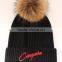 Myfur Letter Embroidery Winter Knitted Beanie Hat Black Unisex Pom Pom Hat