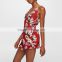 2017 HOT sale deep V-neck sexy ladies short floral print jumpsuit