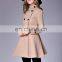 2016 new design fashion autumn standing collar long sleeves show thin A-line plain woolen coat