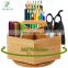 Rotating Pencil Pen Holder with 6 Compartments Bamboo Art Supply Organizer Office Supplies Desktop Storage Caddy with handle