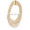 Wholesale Fashion Gold Metal Button Jewelry Layered Cord Statement Necklace