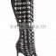 sexy lace up long sandal boot shoes ladies peep toe black leather women high heel boot sandals