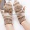 knitted gloves/knit half finger gloves with plush mitt flap/custom winter gloves