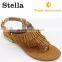 fashion summer jacquard strip camel tassels women flat sandal shoe