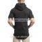 Customize Cotton Spandex Mens Short Sleeve Pullover Hoodie Black Plain Gym Hoodie with Slightly Side Splits